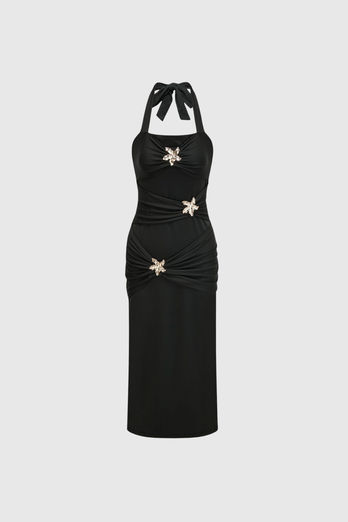 Dor Halter Neck Embellished Maxi Dress In Black