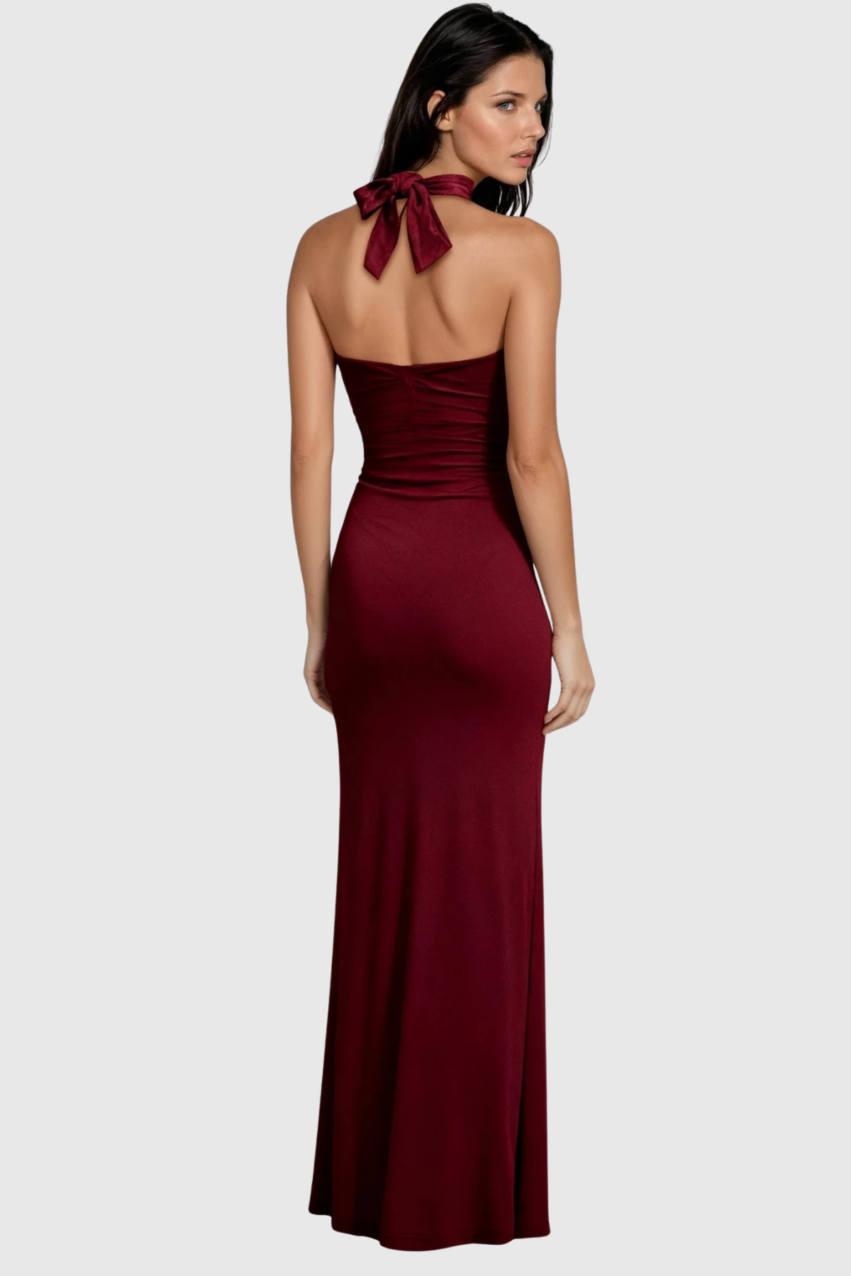 Dor Halter Neck Embellished Maxi Dress In Red