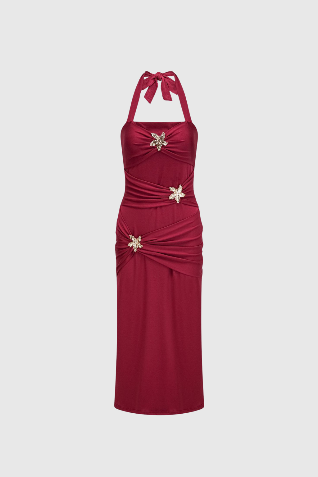 Dor Halter Neck Embellished Maxi Dress In Red