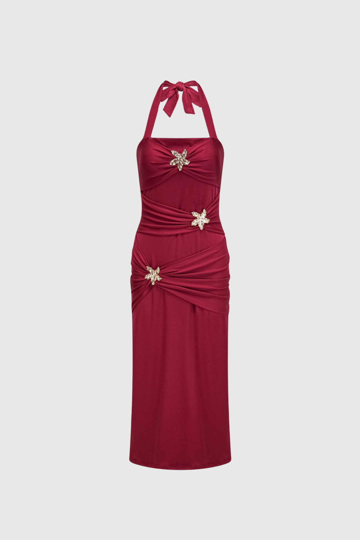 Dor Halter Neck Embellished Maxi Dress In Red