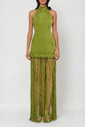 Dorel Halter Neck Twist Fringe Maxi Dress In Green