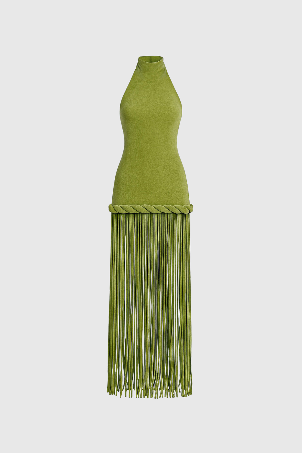 Dorel Halter Neck Twist Fringe Maxi Dress In Green