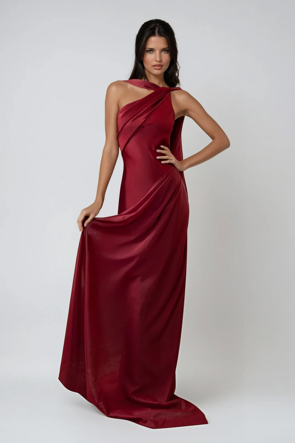 Doria Backless Satin Scarf Maxi Dress In Red