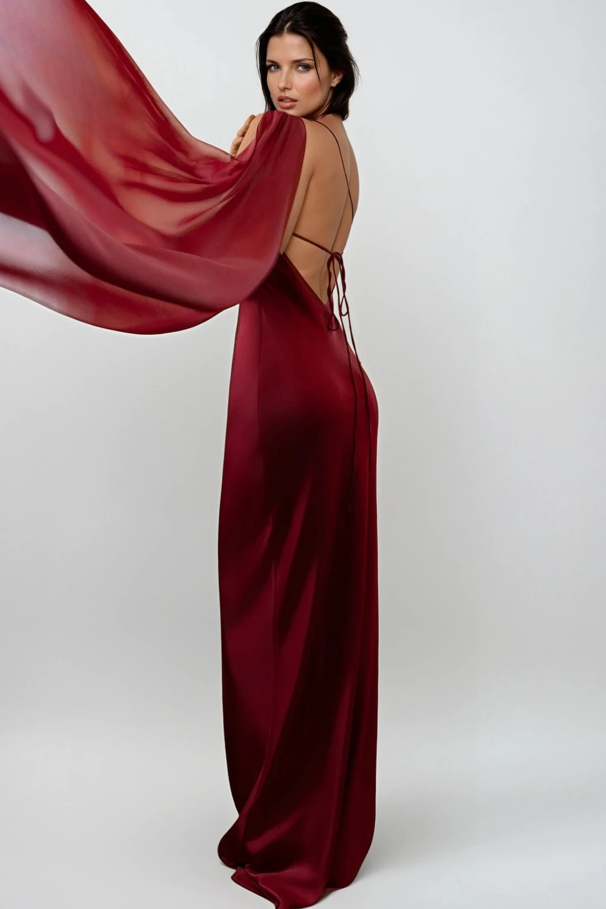 Doria Backless Satin Scarf Maxi Dress In Red