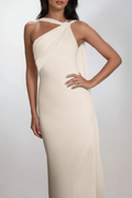 Doria Backless Satin Scarf Maxi Dress In White