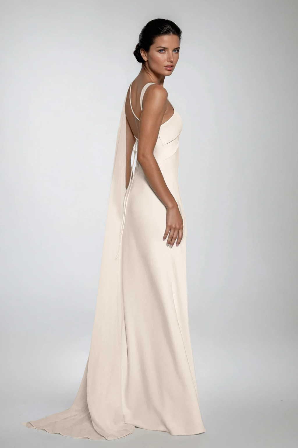 Doria Backless Satin Scarf Maxi Dress In White