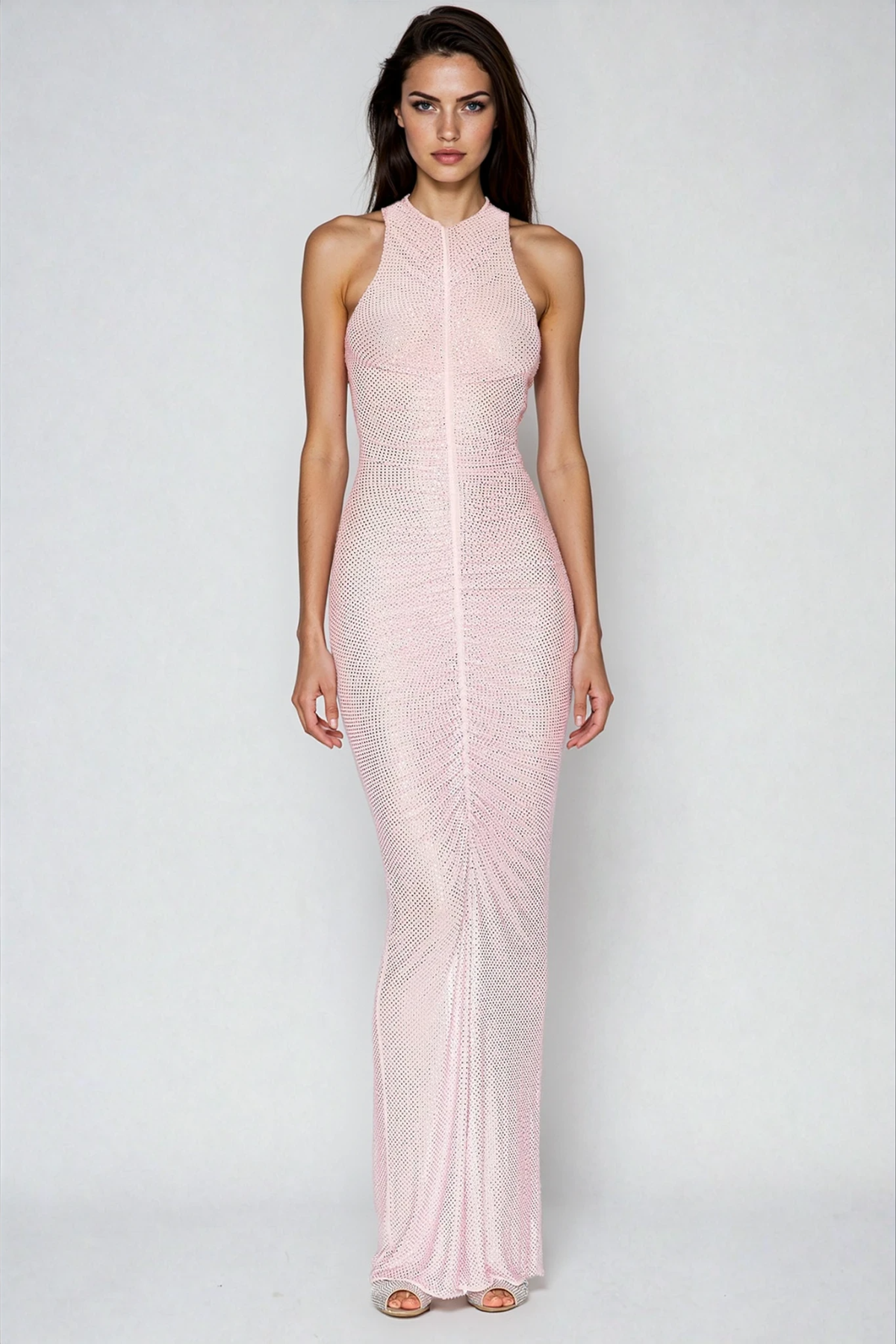 Dory Sleeveless Ruch Rhinestone Maxi Dress