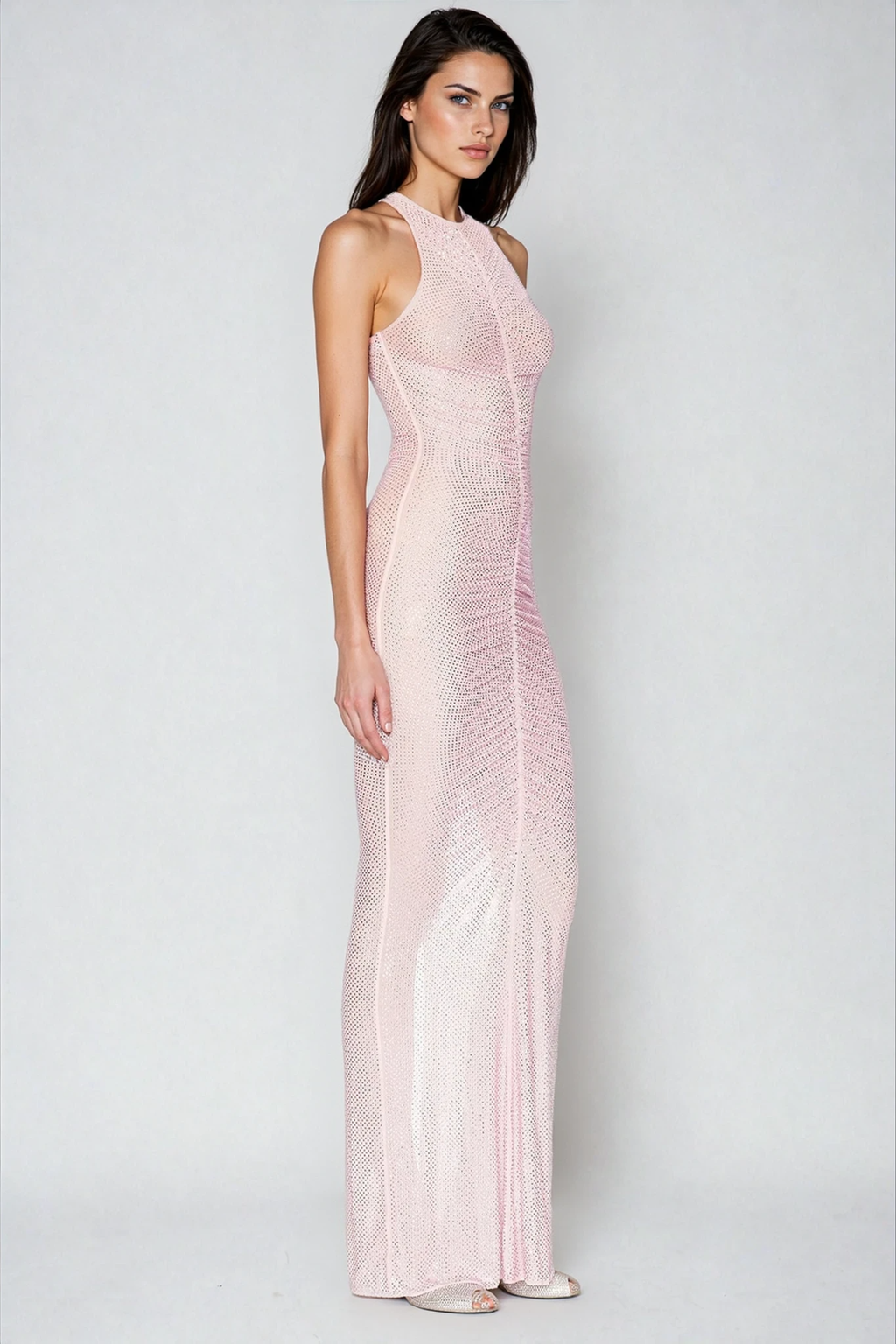 Dory Sleeveless Ruch Rhinestone Maxi Dress