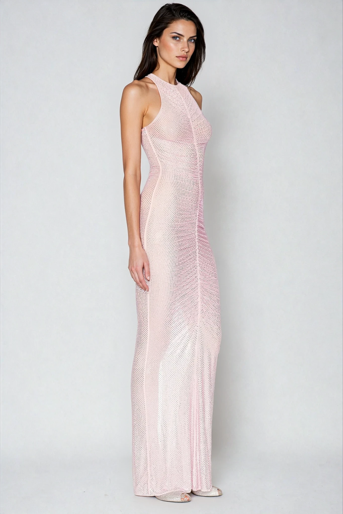 Dory Sleeveless Ruch Rhinestone Maxi Dress