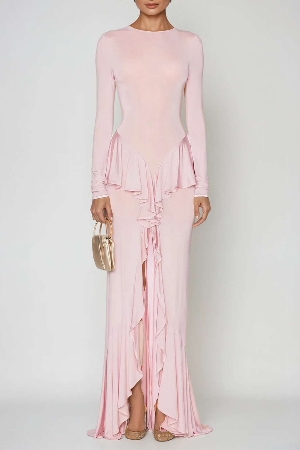 Doug Backless Ruffle Maxi Dress In Pink