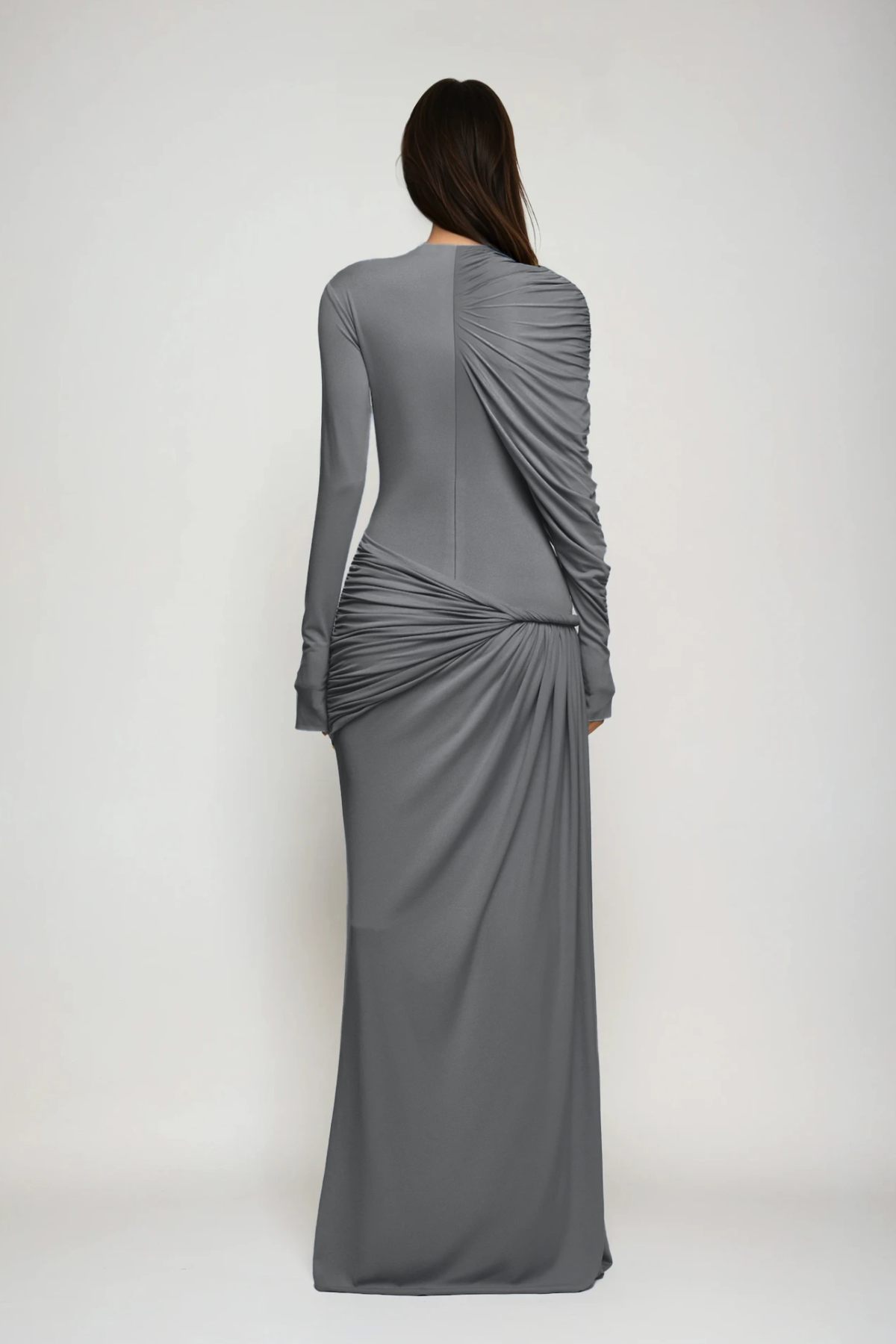 Douglass Asymmetric Ruch Maxi Dress In Grey