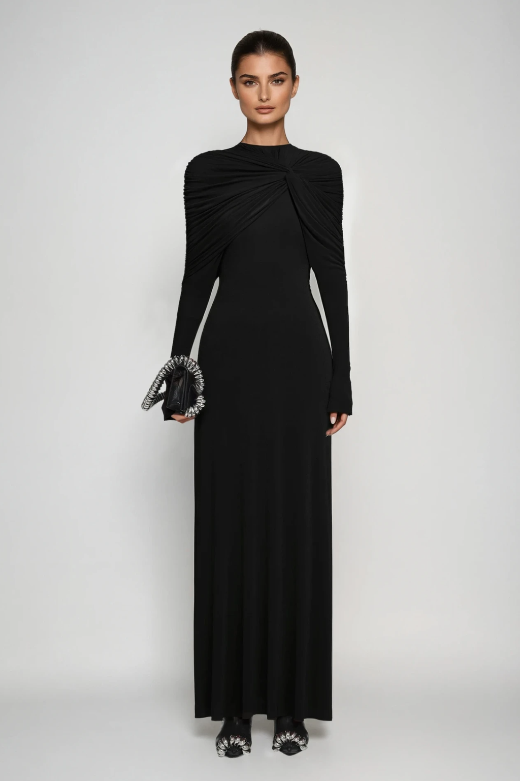 Douglass Ruch Shawl Maxi Dress In Black