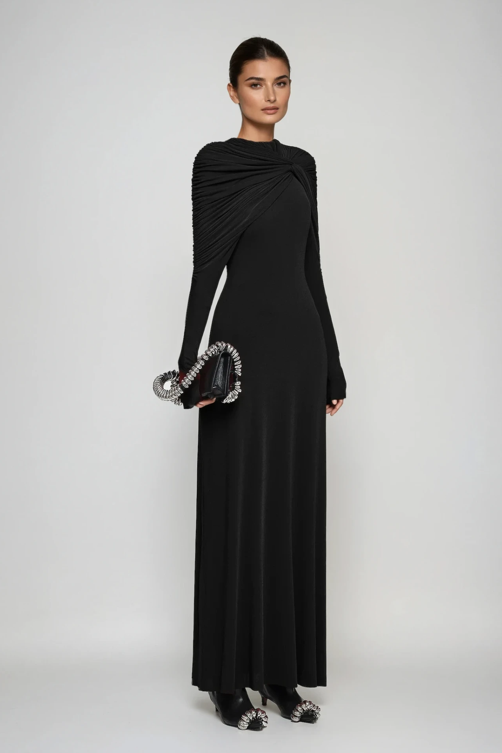 Douglass Ruch Shawl Maxi Dress In Black