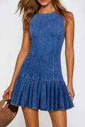 Dragoslav Tie Up Pleated Denim Mini Dress
