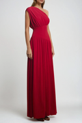 Drousilla One Shoulder Ruch Maxi Dress In Red
