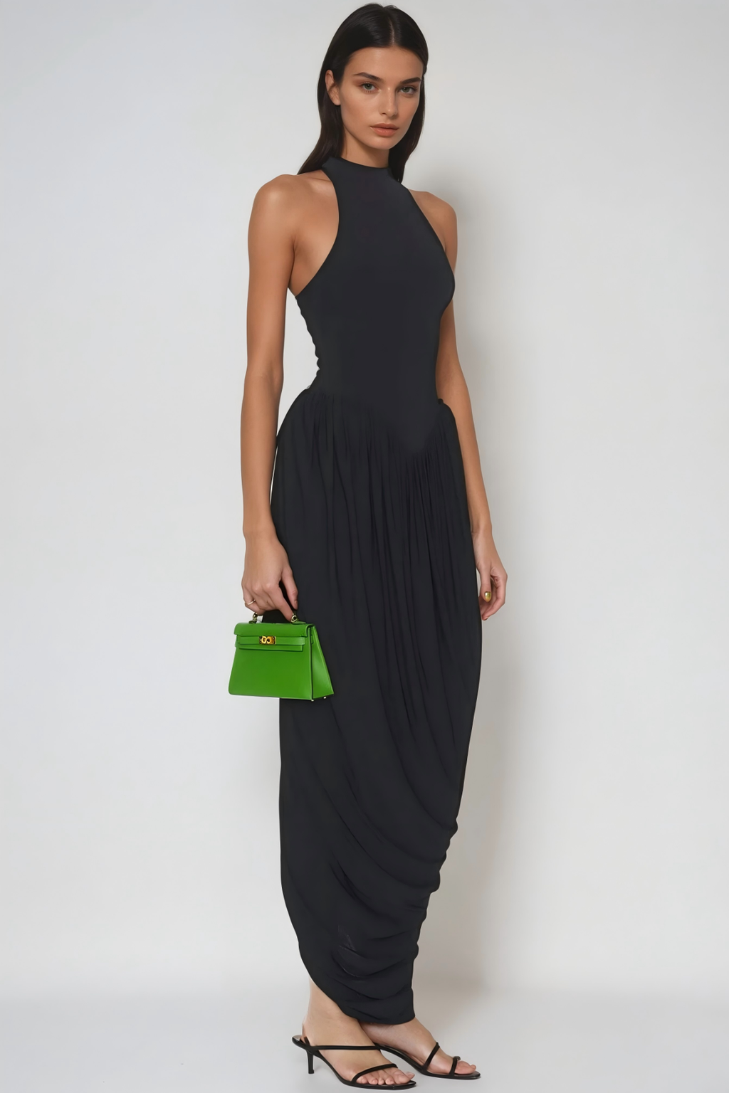 Dru Tank Top Ruch Maxi Dress In Black