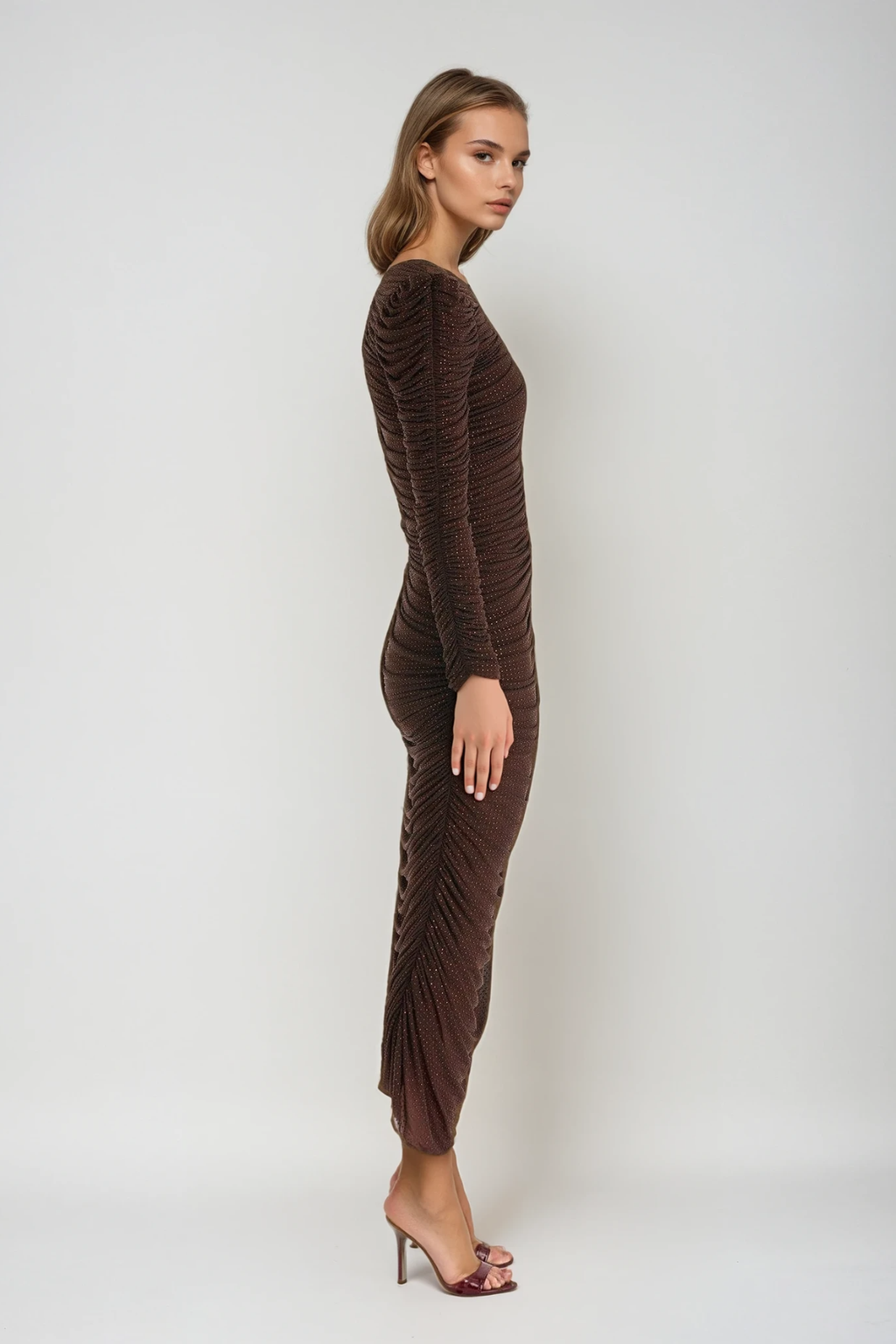 Duana Asymmetric Rhinestone Drawstring Maxi Dress