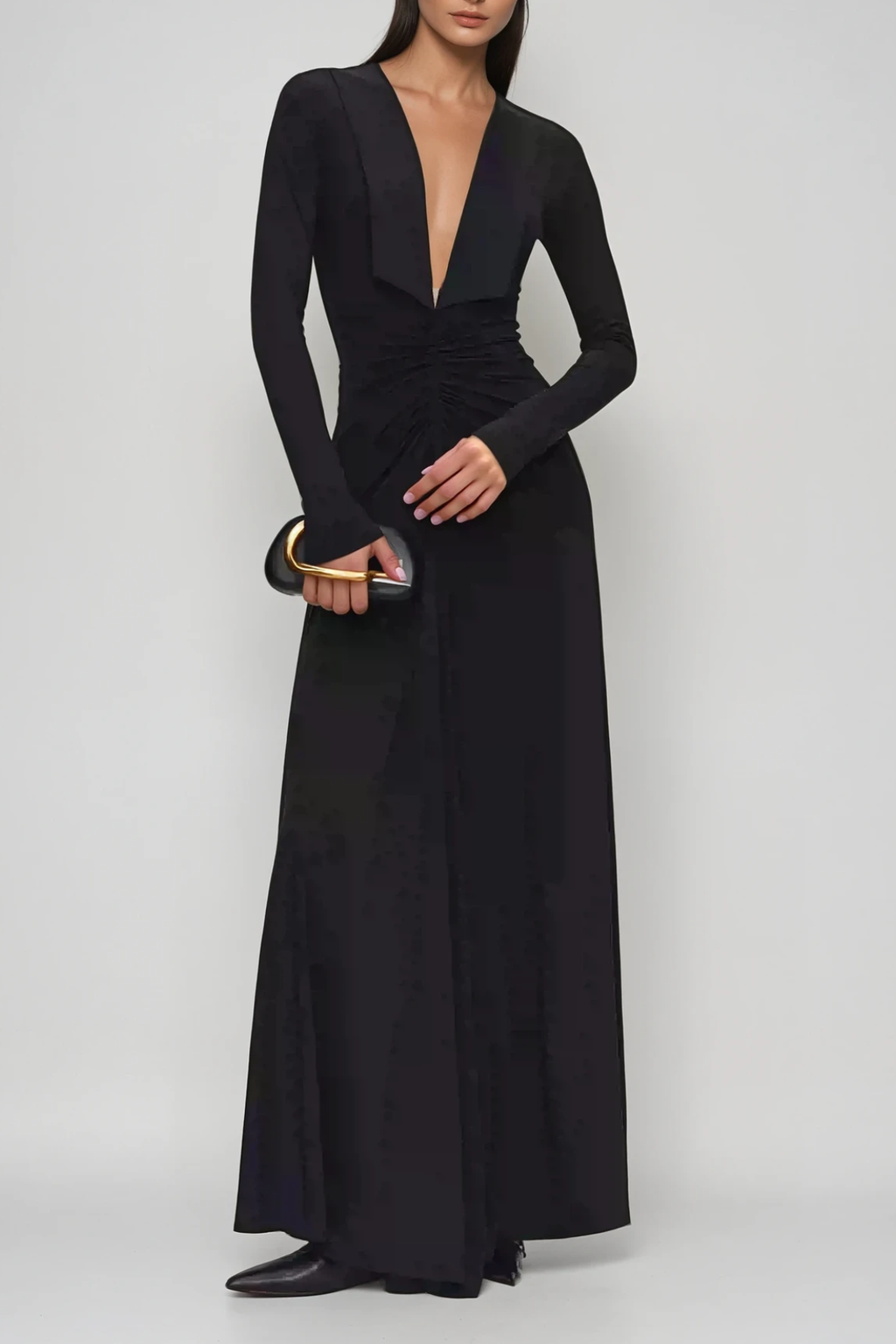 Durans Plunge Ruch Maxi Dress