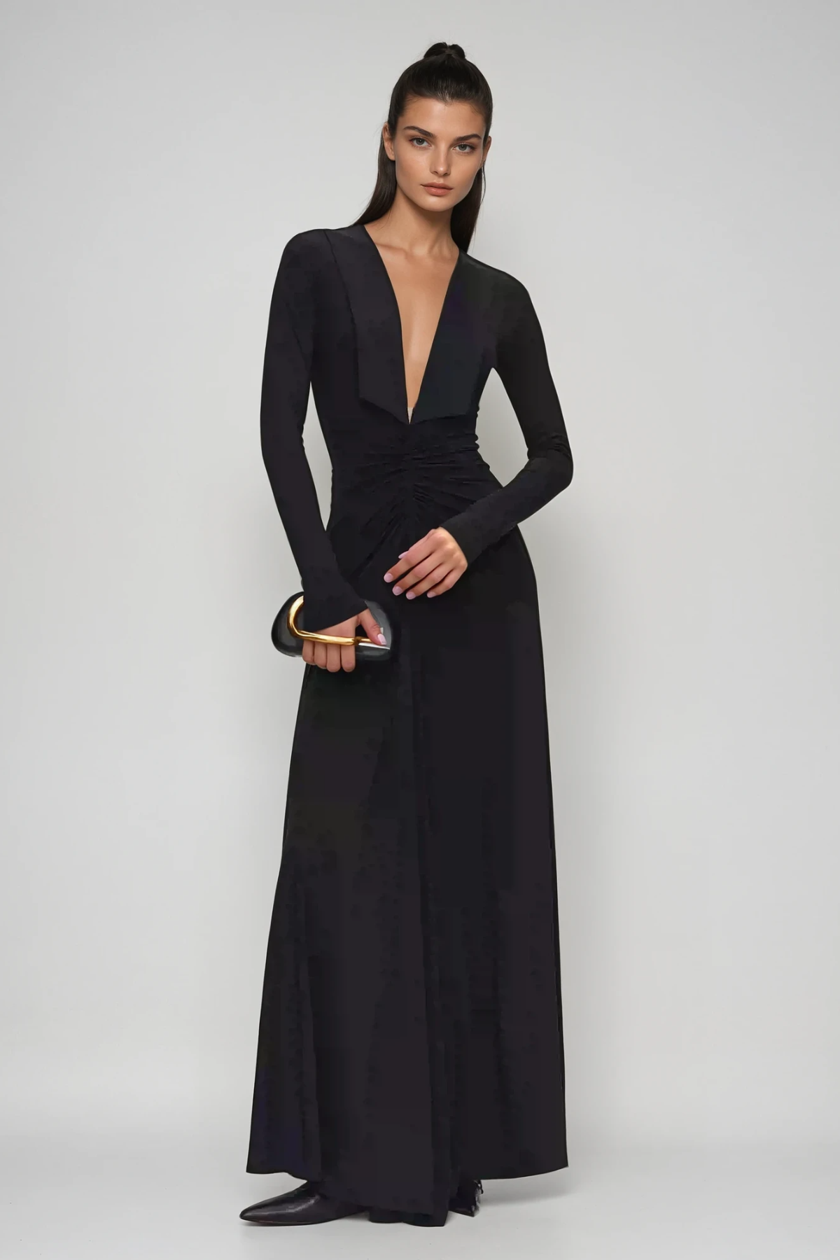 Durans Plunge Ruch Maxi Dress