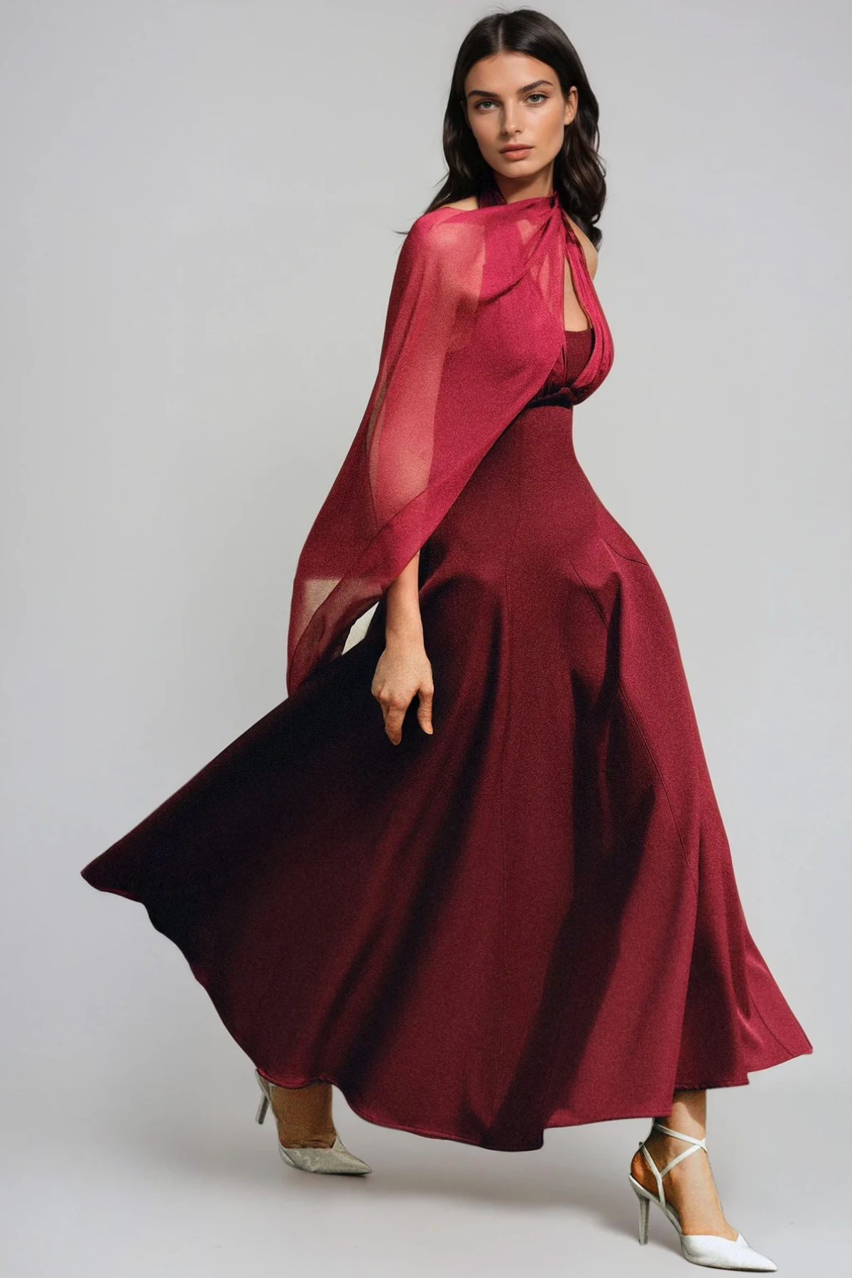 Dusana Mesh Shawl Maxi Dress
