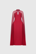 Dusana Pleated Mesh Shawl Maxi Dress