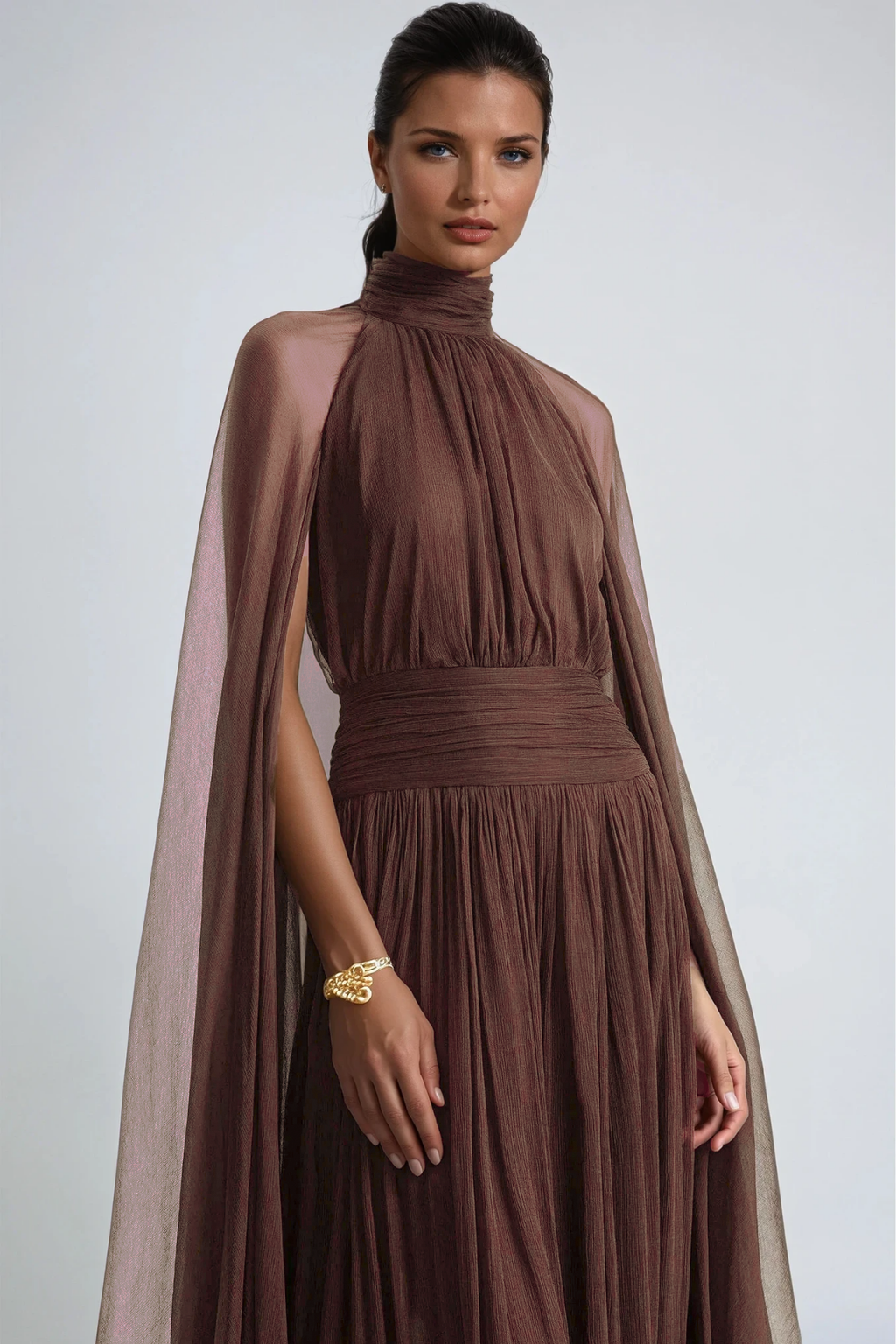 Dylan Backless Ruch Mesh Maxi Dress