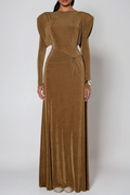 Dymphna Asymmetric Ruch Maxi Dress In Brown