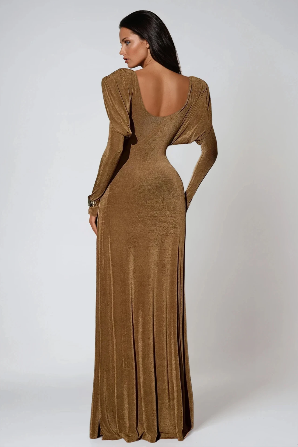 Dymphna Asymmetric Ruch Maxi Dress In Brown