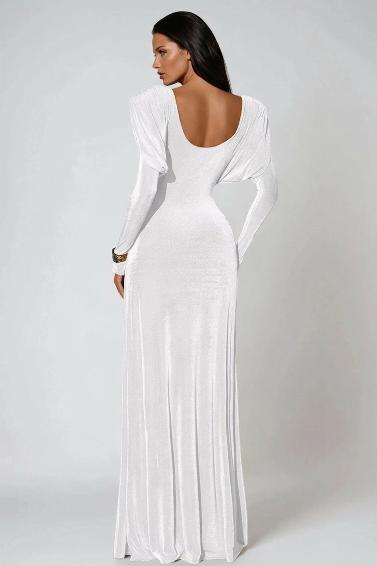 Dymphna Asymmetric Ruch Maxi Dress In White
