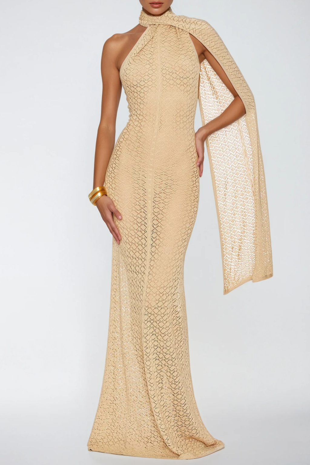 Dzesika Backless Cutout Scarf Maxi Dress In Apricot