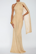 Dzesika Backless Cutout Scarf Maxi Dress In Apricot