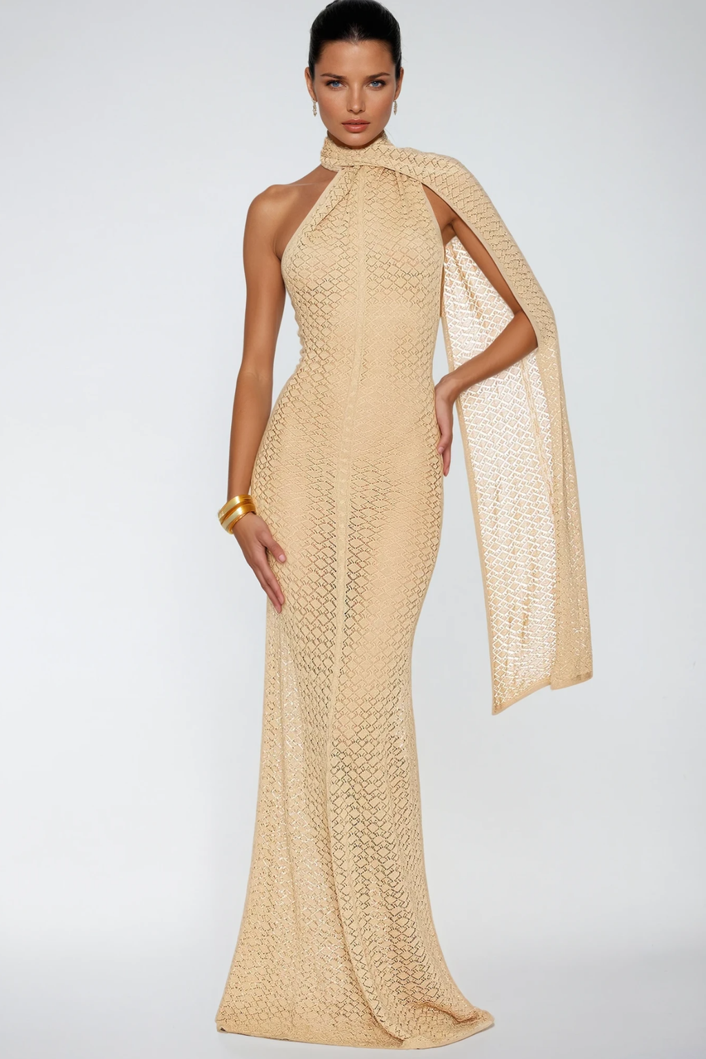 Dzesika Backless Cutout Scarf Maxi Dress In Apricot