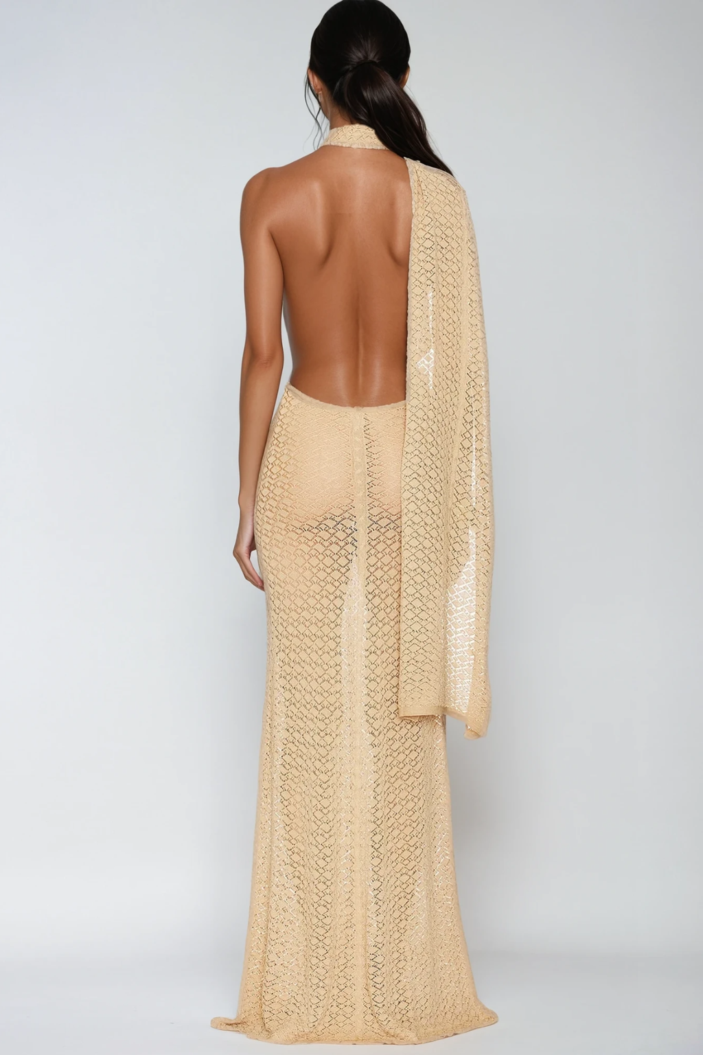 Dzesika Backless Cutout Scarf Maxi Dress In Apricot