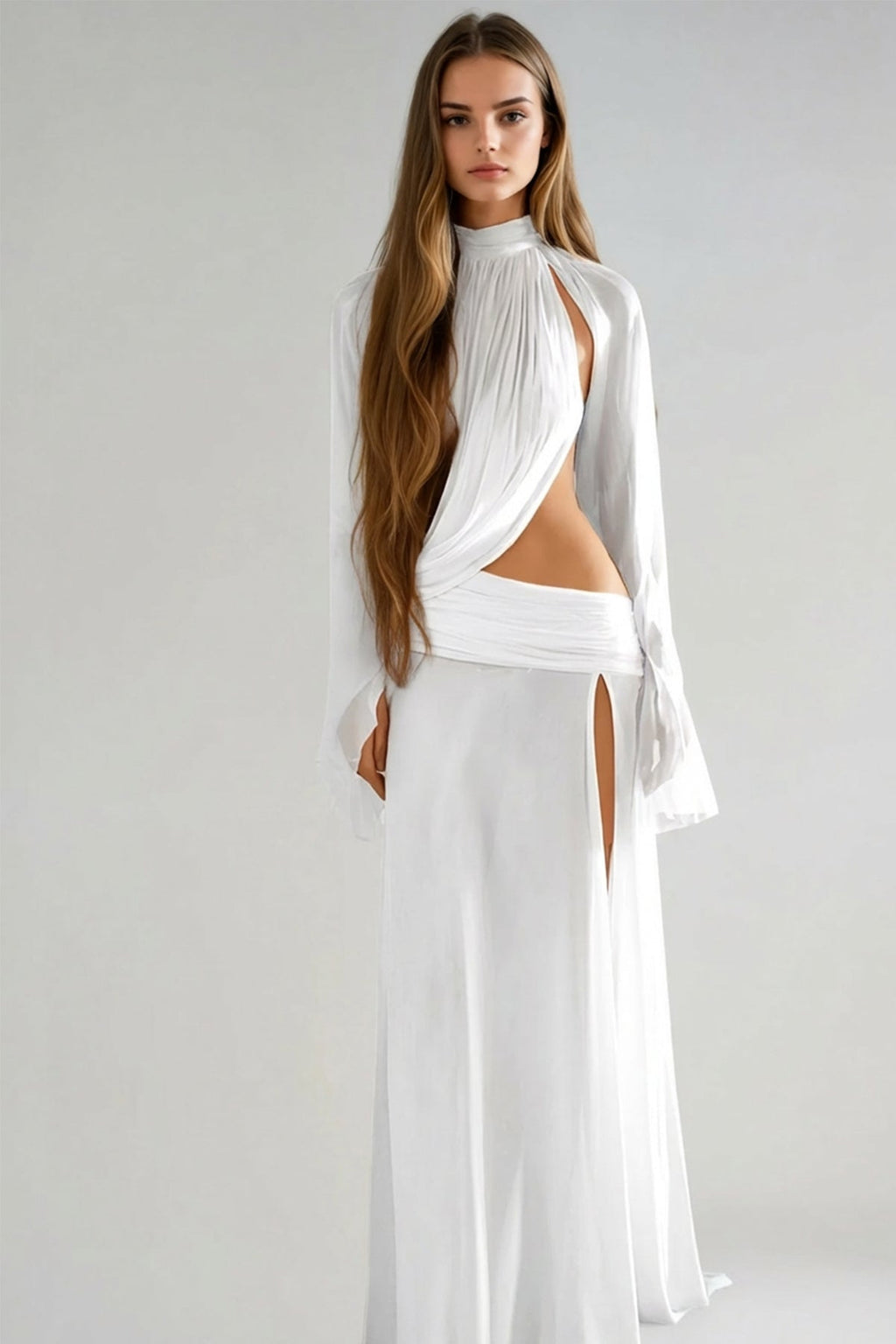 Dzhokhar Cutout Ruch Split Maxi Dress