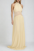 Dzidris Halter Neck Ruch Mesh Maxi Dress