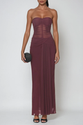 Dzmitry Strapless Ruch Mesh Maxi Dress