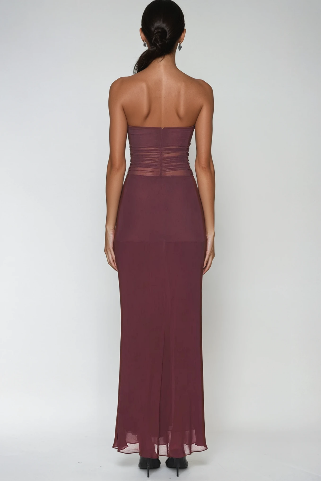 Dzmitry Strapless Ruch Mesh Maxi Dress