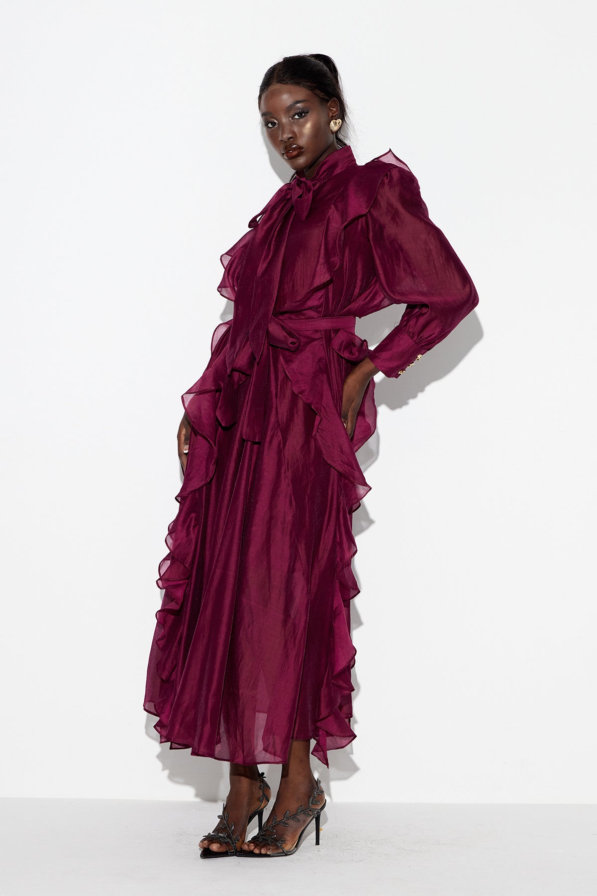 Earleen Ruffle Maxi Dress In Purple