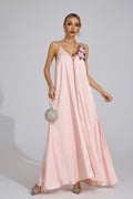 Eira Pink Satin Maxi Dress