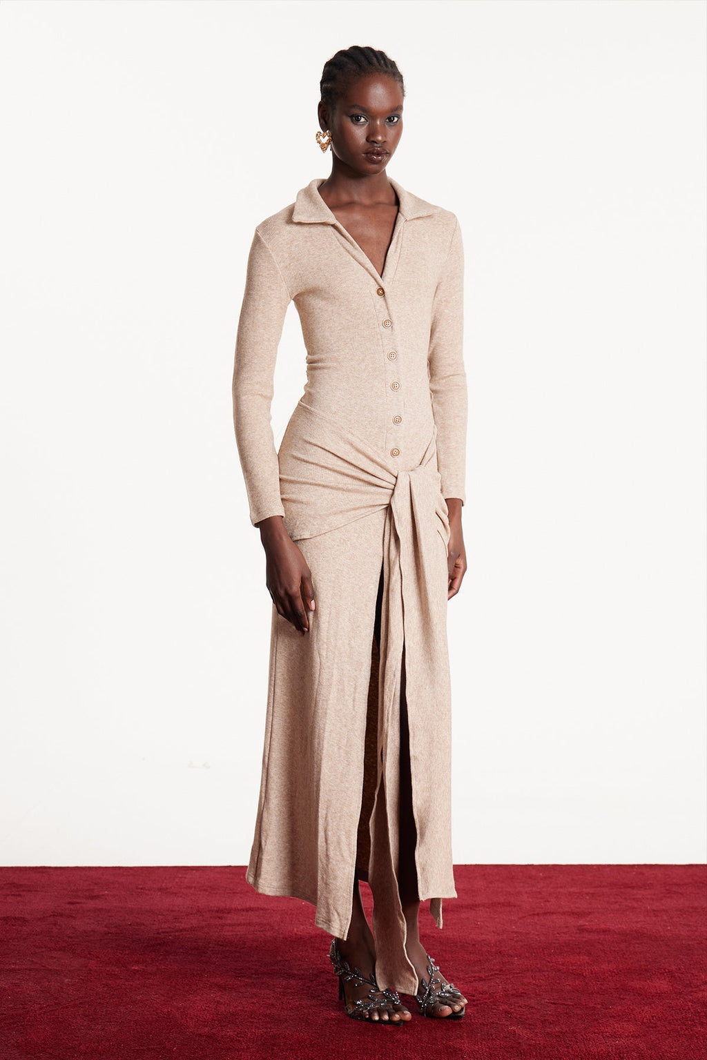 Ekwueme Tie Up Split Knit Maxi Dress