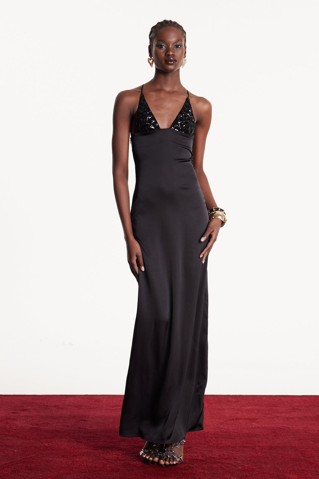 Eleanora Sequin Satin Maxi Dress