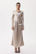 Eleonora Asymmetric Ruch Satin Maxi Dress