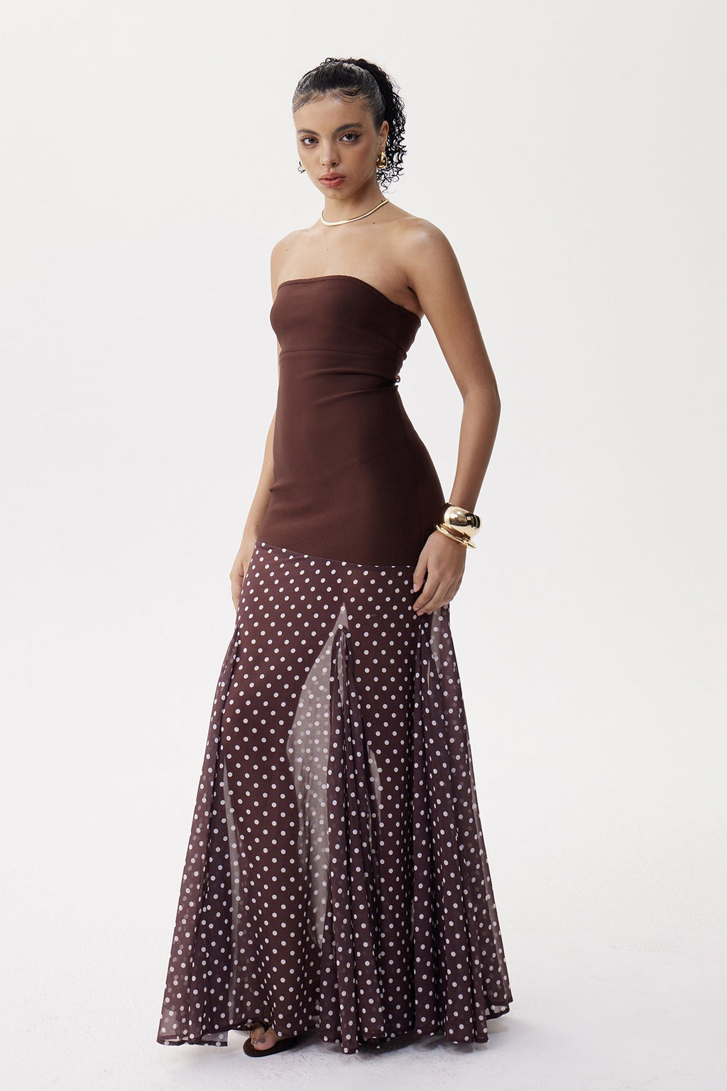 Elicia Strapless Bodycon Dot Maxi Dress