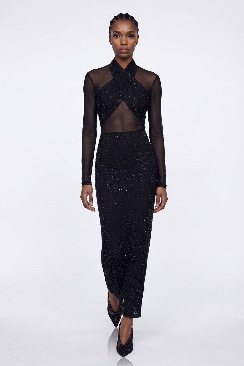 Elis Rhinestone Mesh Maxi Dress