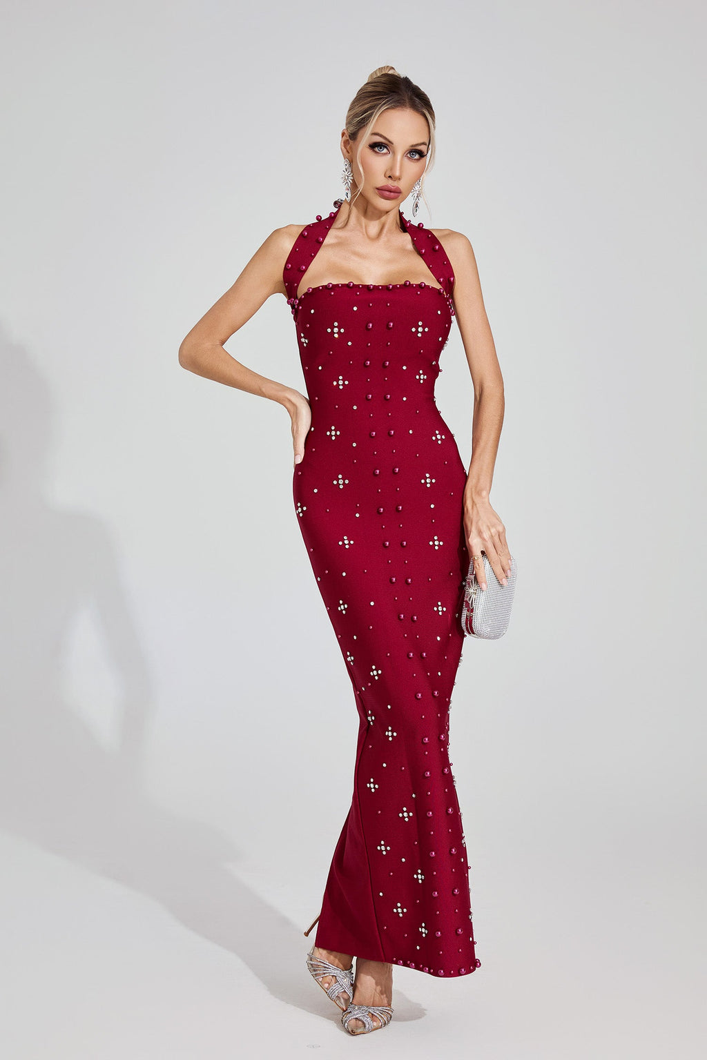 Elise Red Halter Maxi Dress