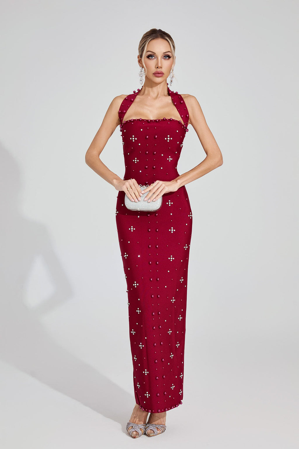 Elise Red Halter Maxi Dress