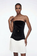 Eliseus Lace Up Pleated Velvet Mini Dress