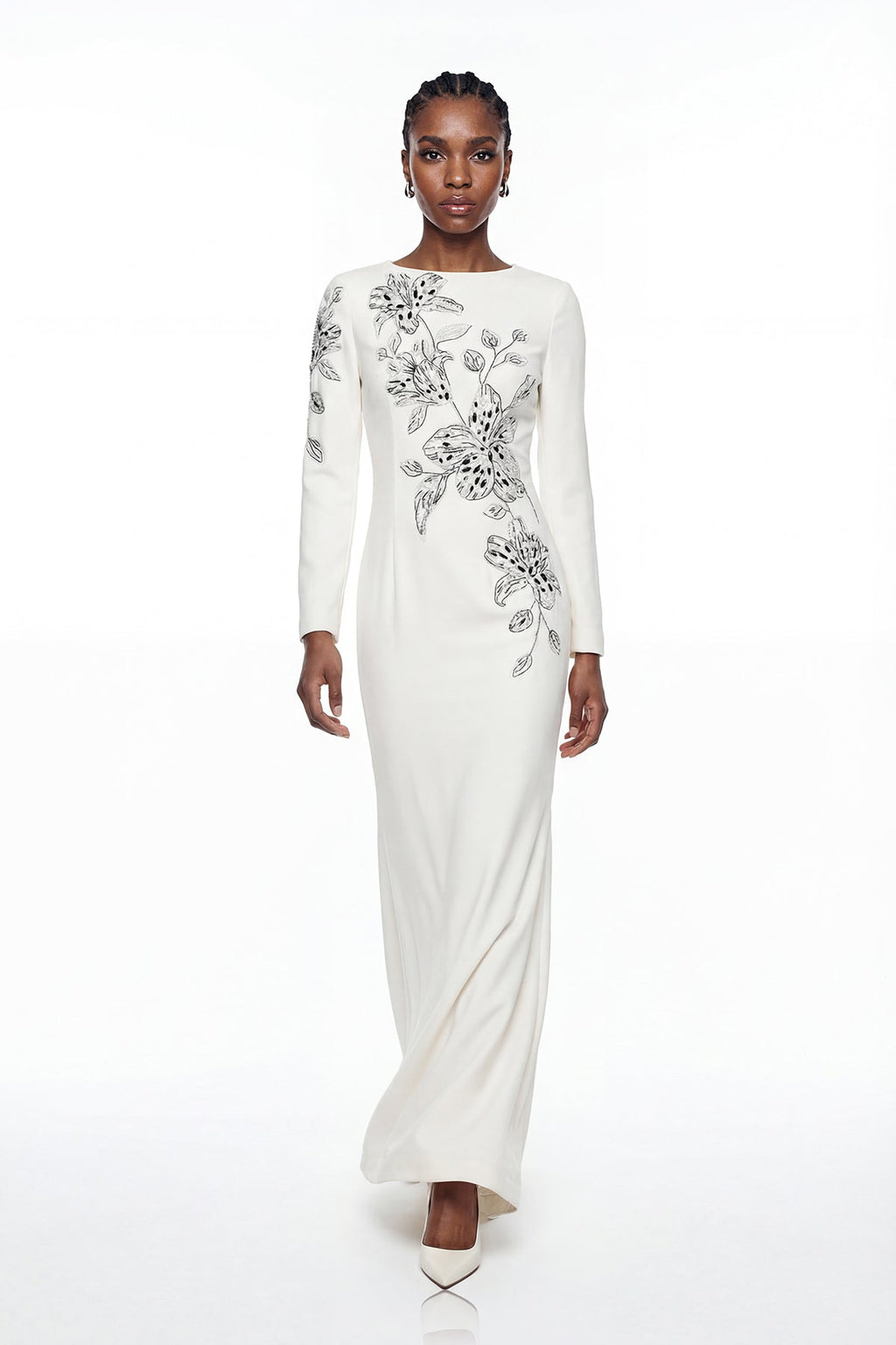 Elisie Flower Embroidered Crystal Maxi Dress