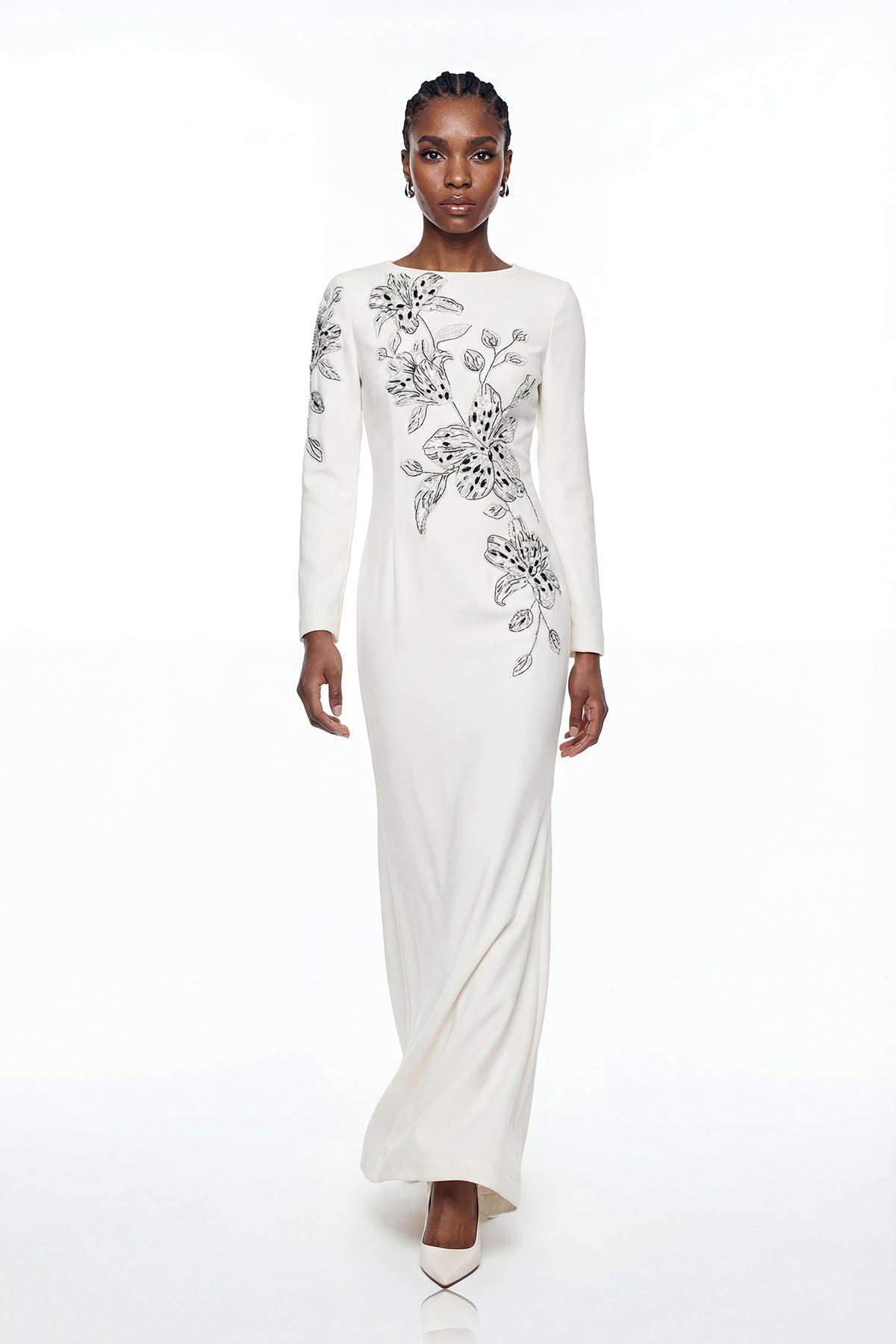 Elisie Flower Embroidered Crystal Maxi Dress