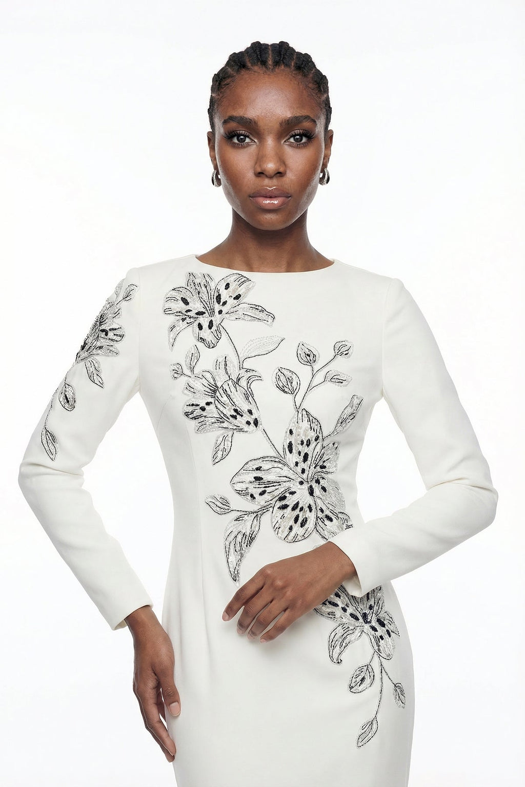 Elisie Flower Embroidered Crystal Maxi Dress
